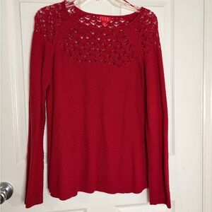 Elle Bright Red Openwork Knit Top